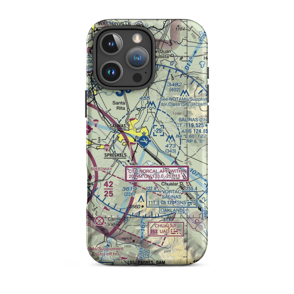 Salinas Municipal Airport (SNS) VFR Sectional  Tough iPhone Case iPhone 16 Pro Max model shown