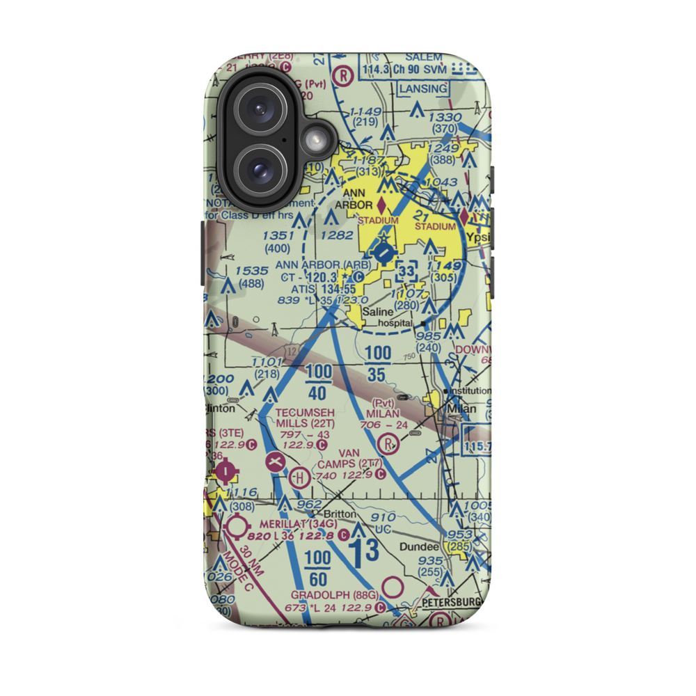 Saline Airport (68MI) VFR Sectional  Tough iPhone Case iPhone 16 Plus model shown