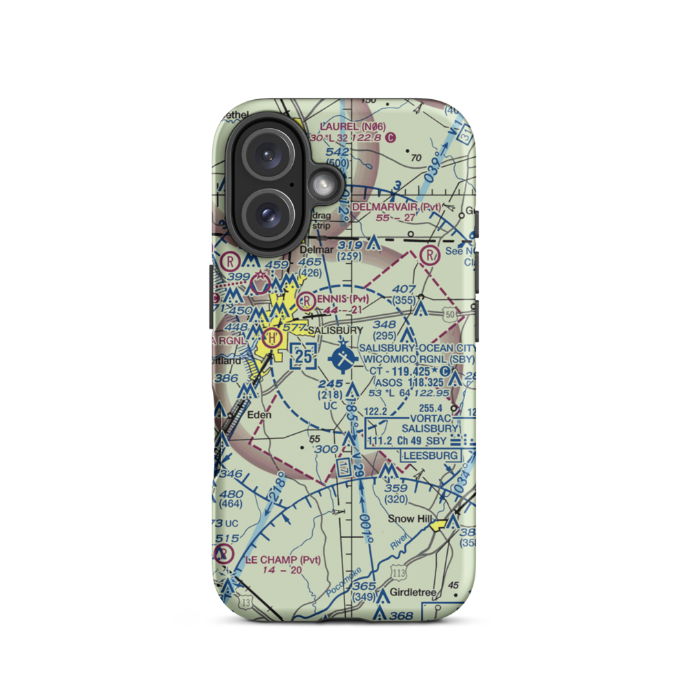 Salisbury Ocean City Wicomico Regional Airport (SBY) VFR Sectional  Tough iPhone Case iPhone 16 model shown