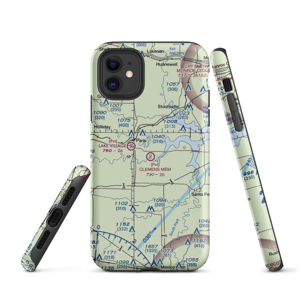 Samuel L. Clemens Memorial Airport (MU00) VFR Sectional  Tough iPhone Case iPhone 11 model shown