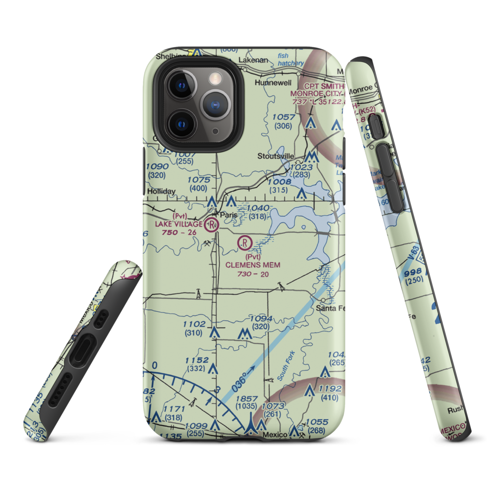 Samuel L. Clemens Memorial Airport (MU00) VFR Sectional  Tough iPhone Case iPhone 11 Pro model shown