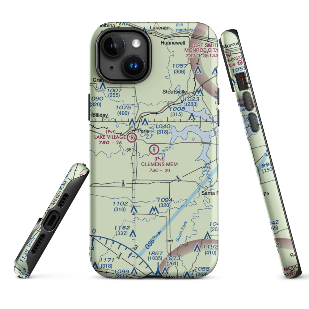 Samuel L. Clemens Memorial Airport (MU00) VFR Sectional  Tough iPhone Case iPhone 15 Plus model shown