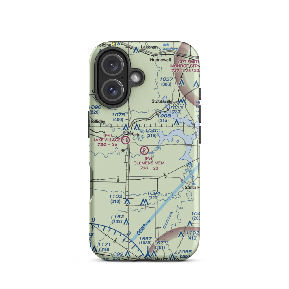 Samuel L. Clemens Memorial Airport (MU00) VFR Sectional  Tough iPhone Case iPhone 16 model shown