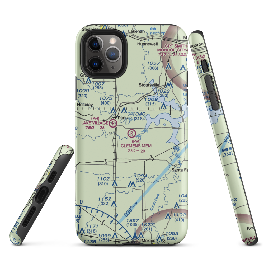 Samuel L. Clemens Memorial Airport (MU00) VFR Sectional  Tough iPhone Case iPhone 11 Pro Max model shown