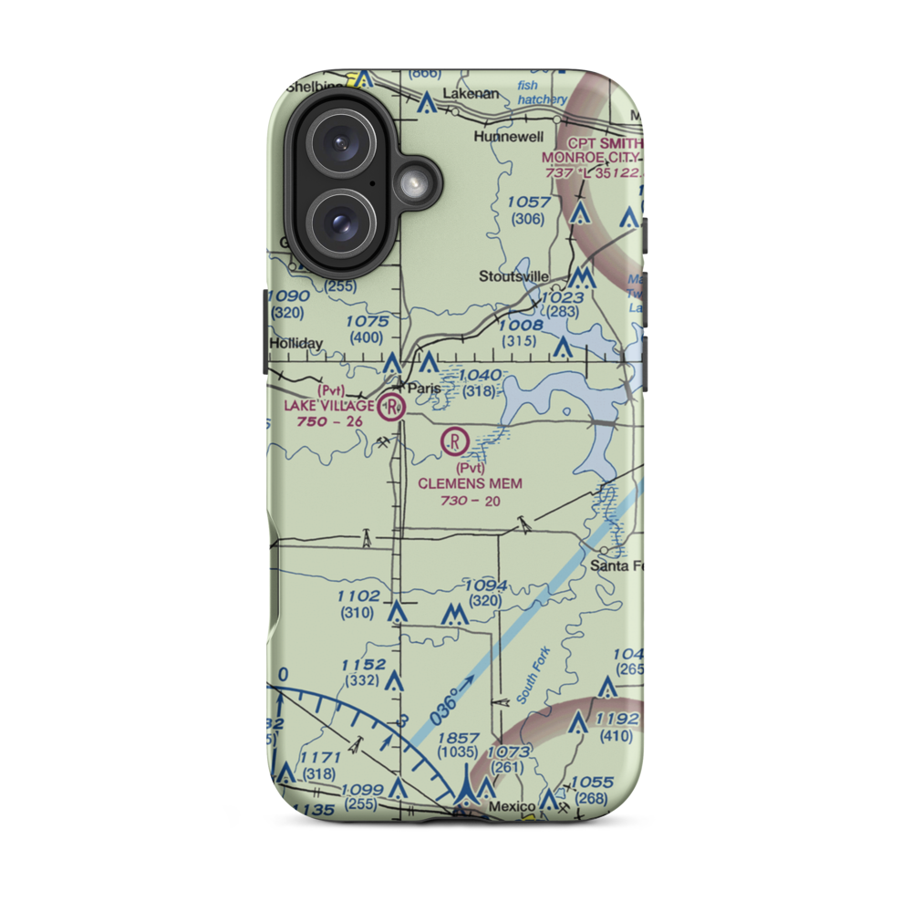 Samuel L. Clemens Memorial Airport (MU00) VFR Sectional  Tough iPhone Case iPhone 16 Plus model shown