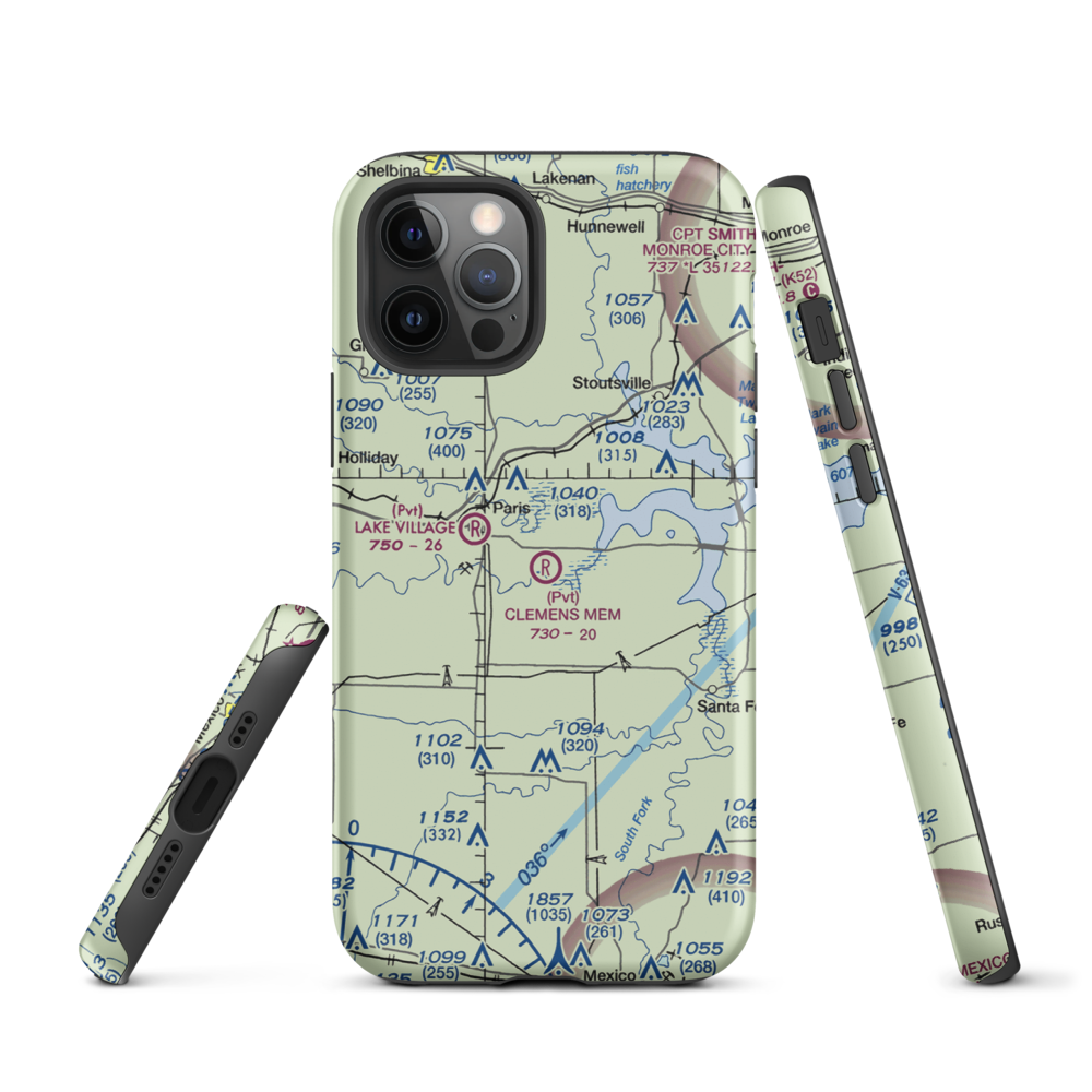 Samuel L. Clemens Memorial Airport (MU00) VFR Sectional  Tough iPhone Case iPhone 12 Pro model shown