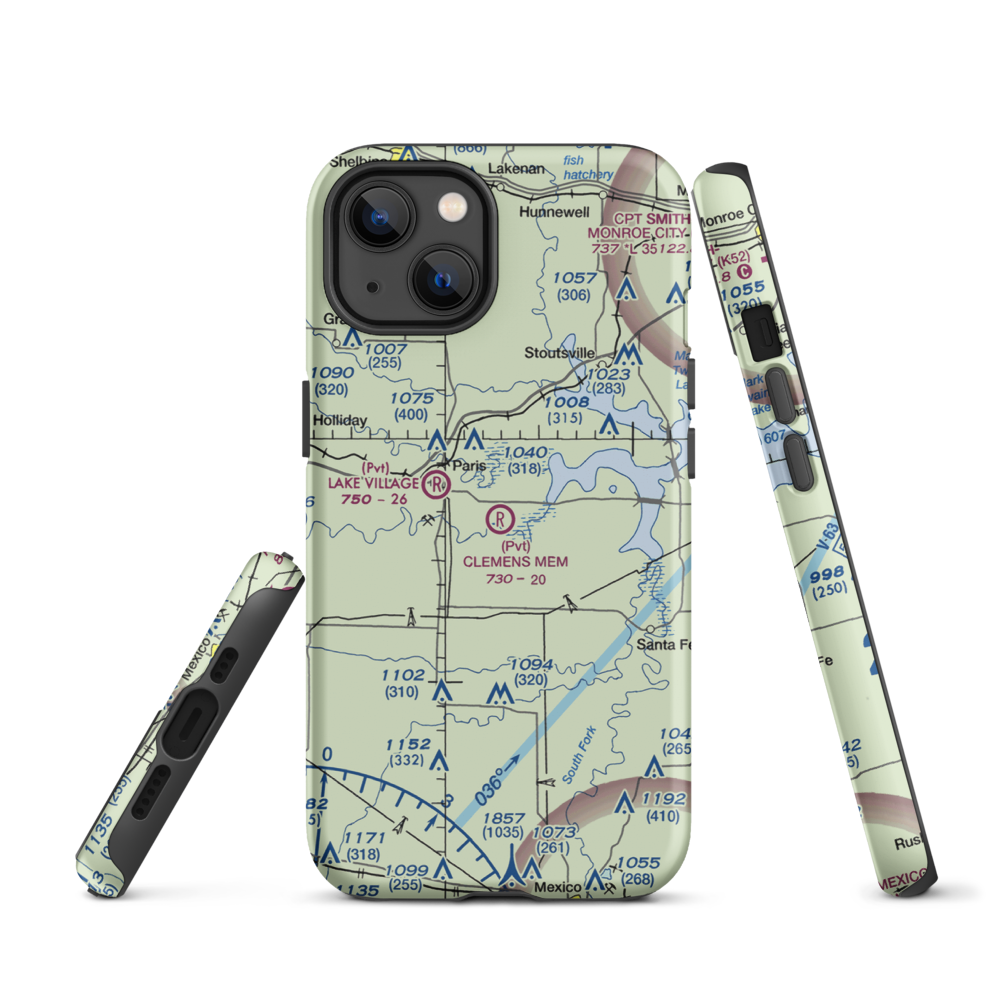 Samuel L. Clemens Memorial Airport (MU00) VFR Sectional  Tough iPhone Case iPhone 13 model shown