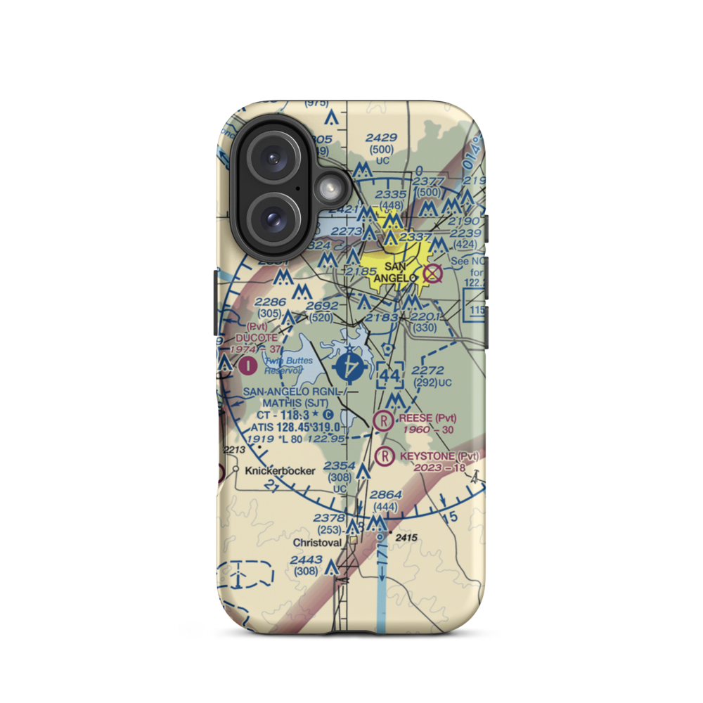 San Angelo Regional Mathis Field (SJT) VFR Sectional  Tough iPhone Case iPhone 16 model shown
