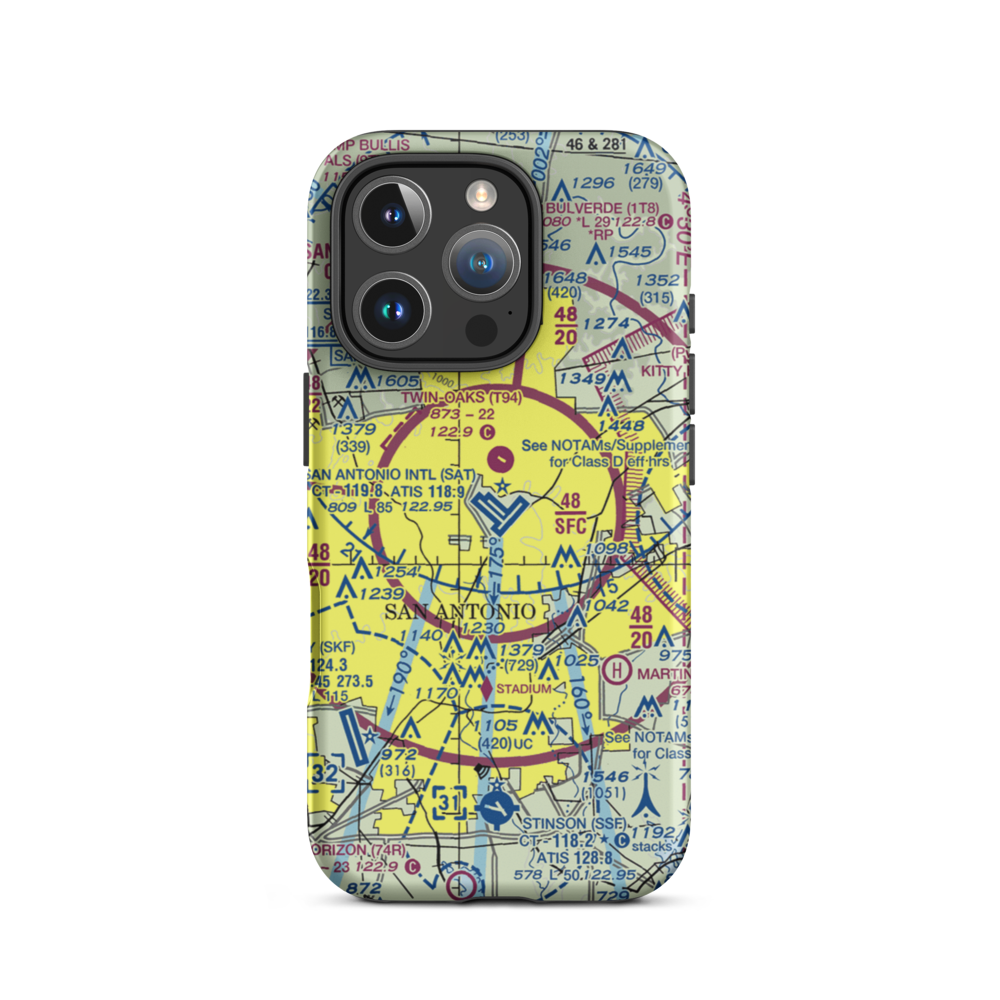 San Antonio International Airport (SAT) VFR Sectional  Tough iPhone Case iPhone 16 Pro model shown