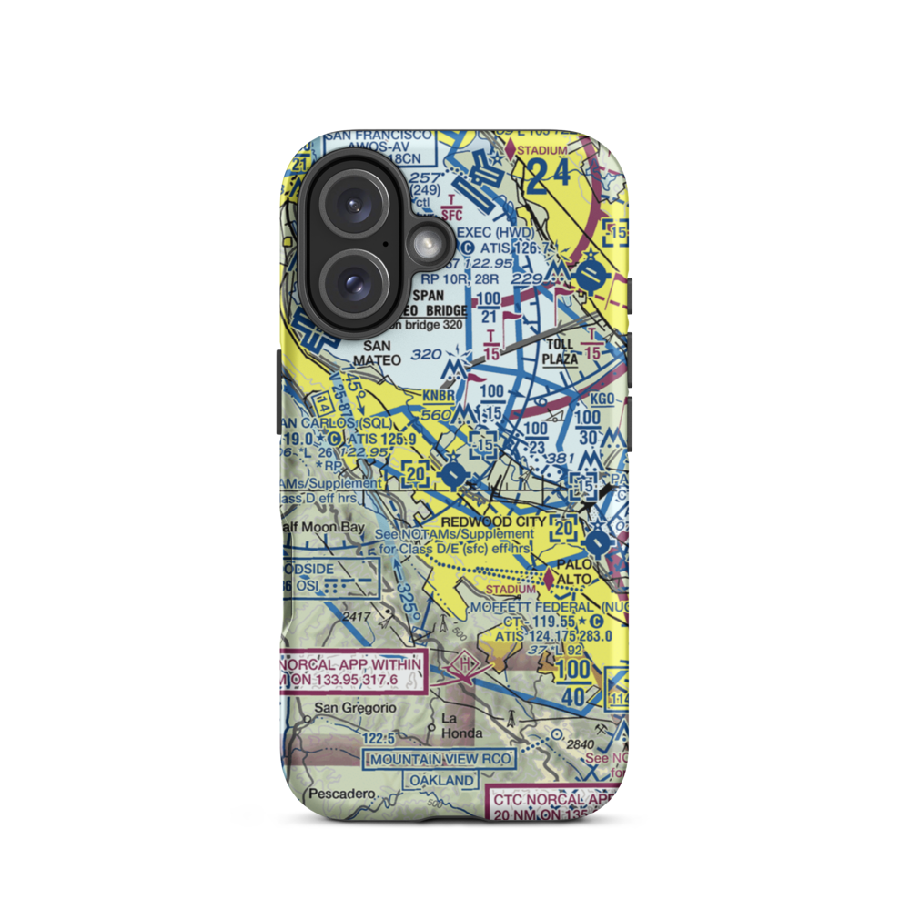 San Carlos Airport (SQL) VFR Sectional  Tough iPhone Case iPhone 16 model shown