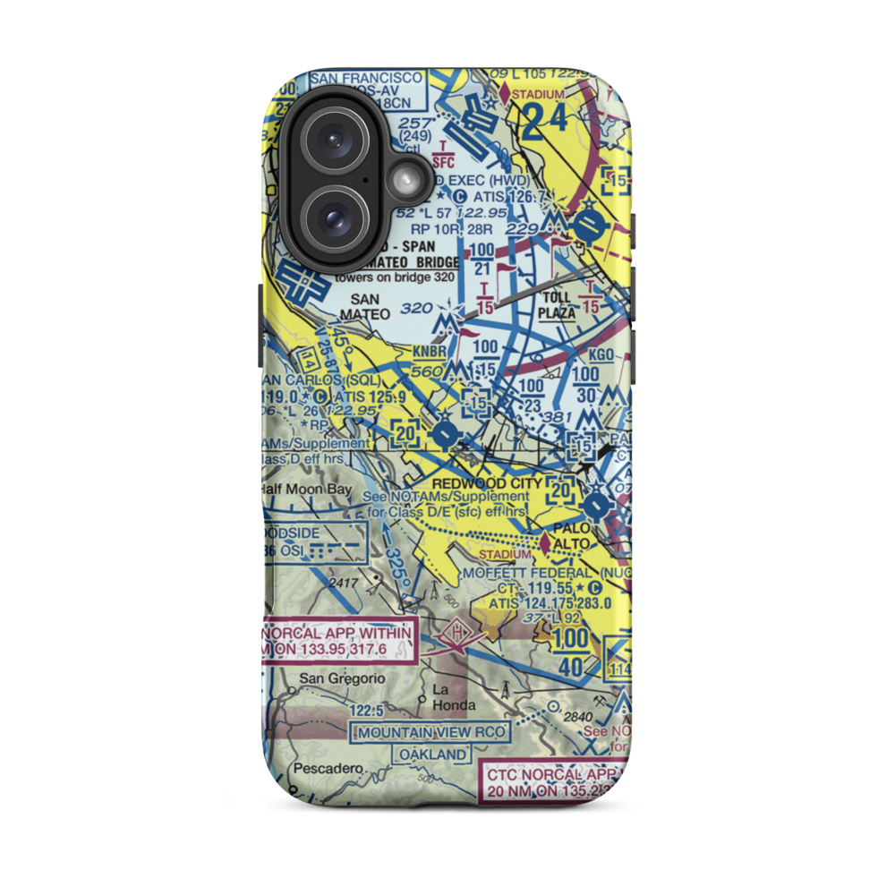 San Carlos Airport (SQL) VFR Sectional  Tough iPhone Case iPhone 16 Plus model shown