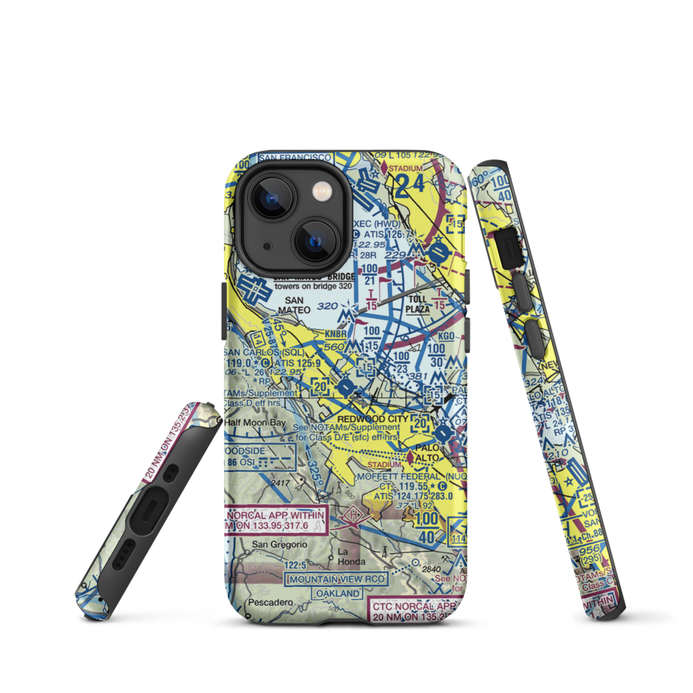 San Carlos Airport (SQL) VFR Sectional  Tough iPhone Case iPhone 13 mini model shown