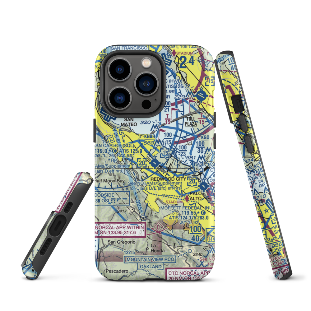 San Carlos Airport (SQL) VFR Sectional  Tough iPhone Case iPhone 13 Pro model shown