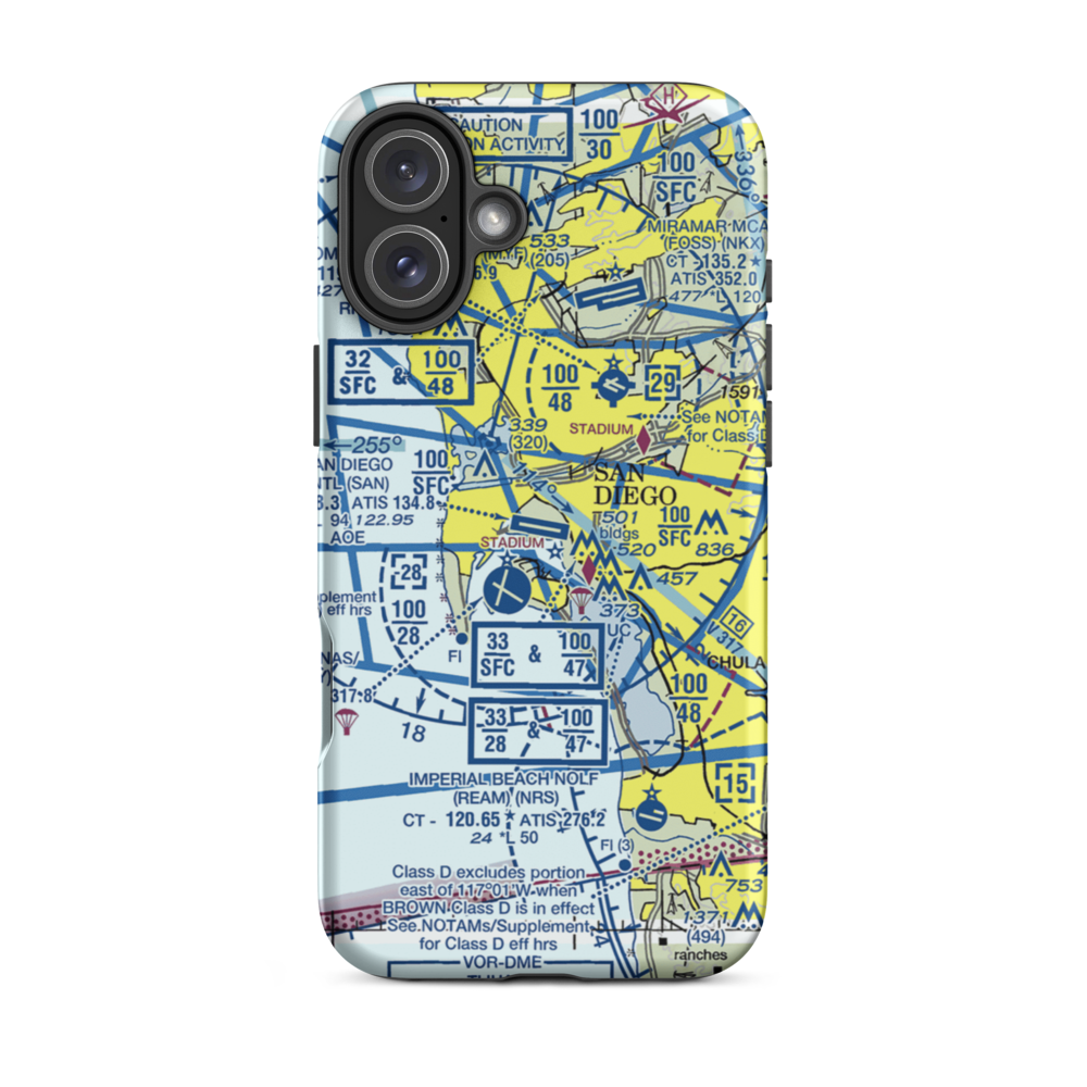 San Diego International Airport (SAN) VFR Sectional  Tough iPhone Case iPhone 16 Plus model shown