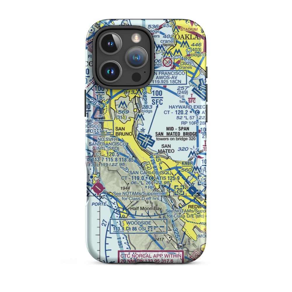 San Francisco International Airport (SFO) VFR Sectional  Tough iPhone Case iPhone 16 Pro Max model shown