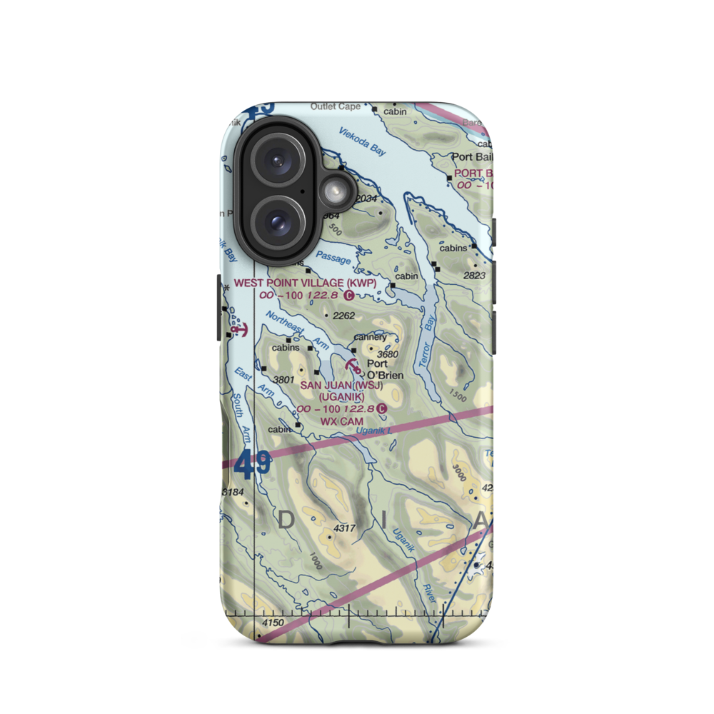 San Juan /Uganik/ Seaplane Base (WSJ) VFR Sectional  Tough iPhone Case iPhone 16 model shown