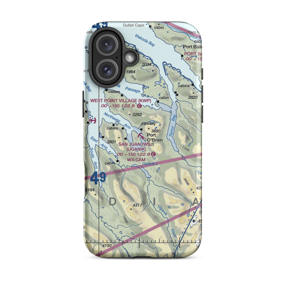 San Juan /Uganik/ Seaplane Base (WSJ) VFR Sectional  Tough iPhone Case iPhone 16 Plus model shown
