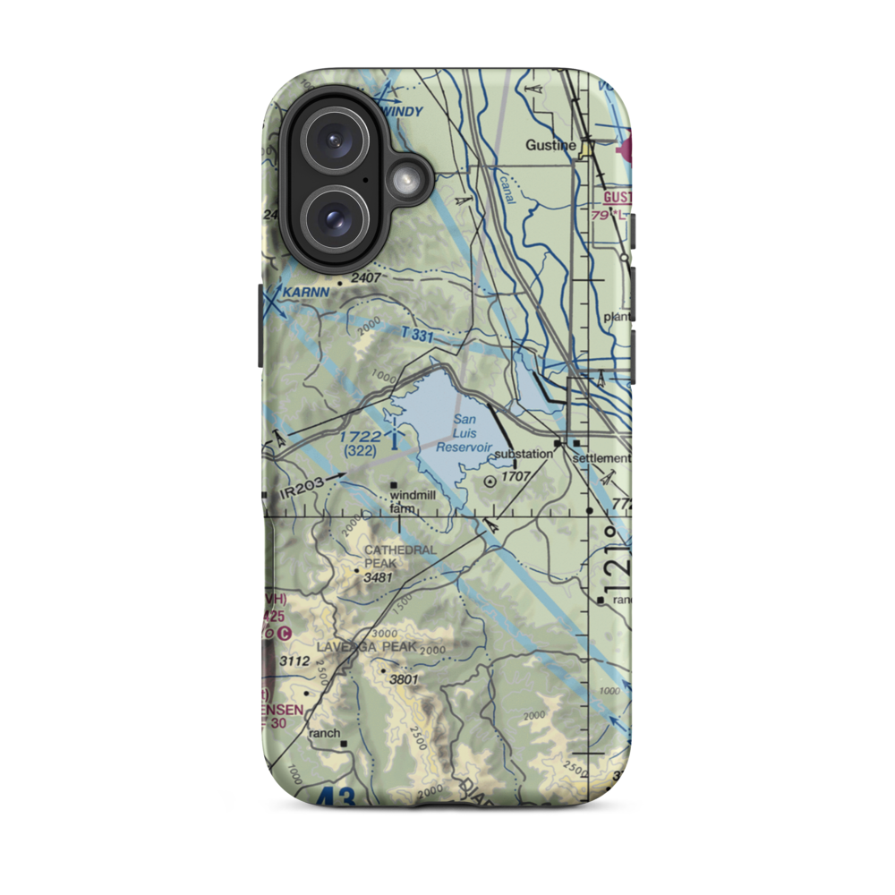 San Luis Reservoir Seaplane Base (0O0) VFR Sectional  Tough iPhone Case iPhone 16 Plus model shown