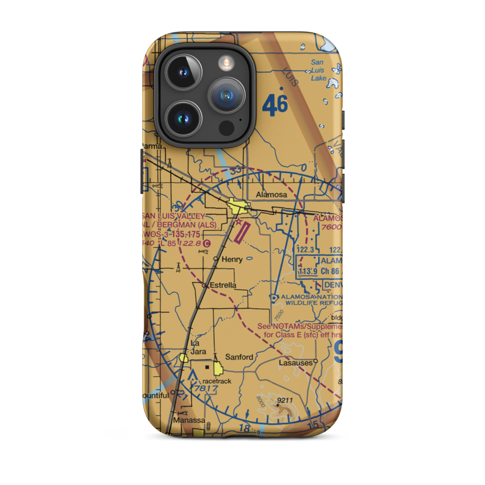 San Luis Valley Regional Bergman Field (ALS) VFR Sectional  Tough iPhone Case iPhone 16 Pro Max model shown