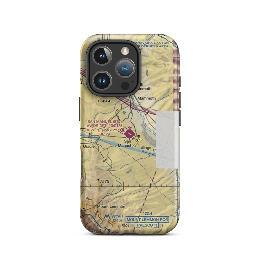San Manuel Airport (E77) VFR Sectional  Tough iPhone Case iPhone 16 Pro model shown