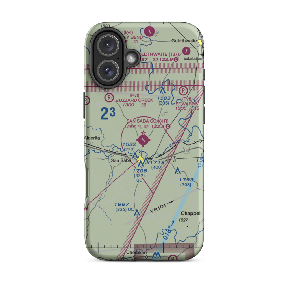 San Saba County Municipal Airport (81R) VFR Sectional  Tough iPhone Case iPhone 16 Plus model shown