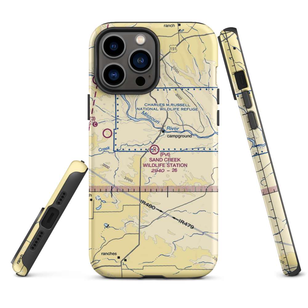 Sand Creek Wildlife Station Airport (MT79) VFR Sectional  Tough iPhone Case iPhone 13 Pro Max model shown