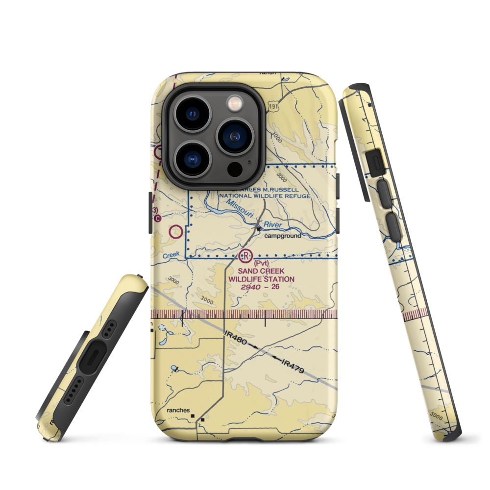 Sand Creek Wildlife Station Airport (MT79) VFR Sectional  Tough iPhone Case iPhone 14 Pro model shown