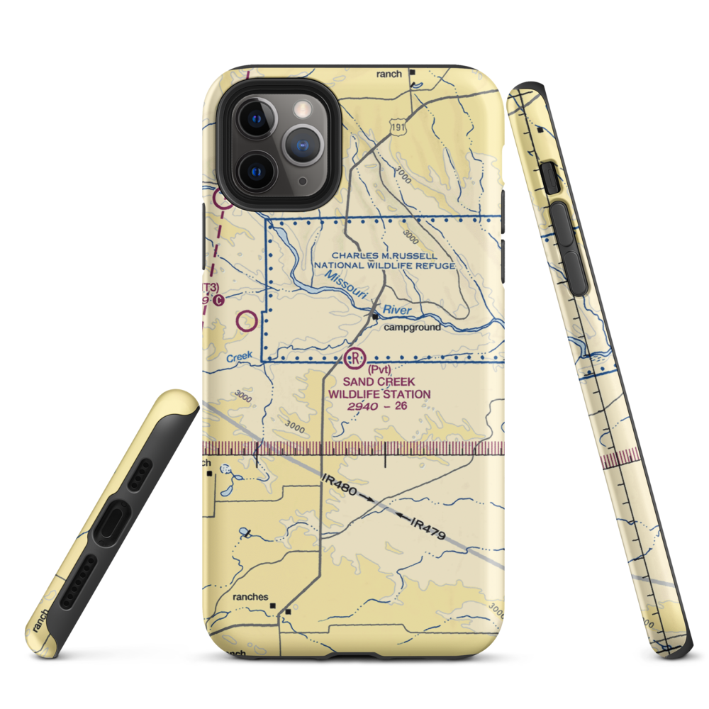 Sand Creek Wildlife Station Airport (MT79) VFR Sectional  Tough iPhone Case iPhone 11 Pro Max model shown