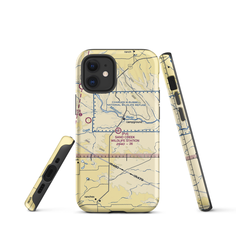 Sand Creek Wildlife Station Airport (MT79) VFR Sectional  Tough iPhone Case iPhone 12 mini model shown