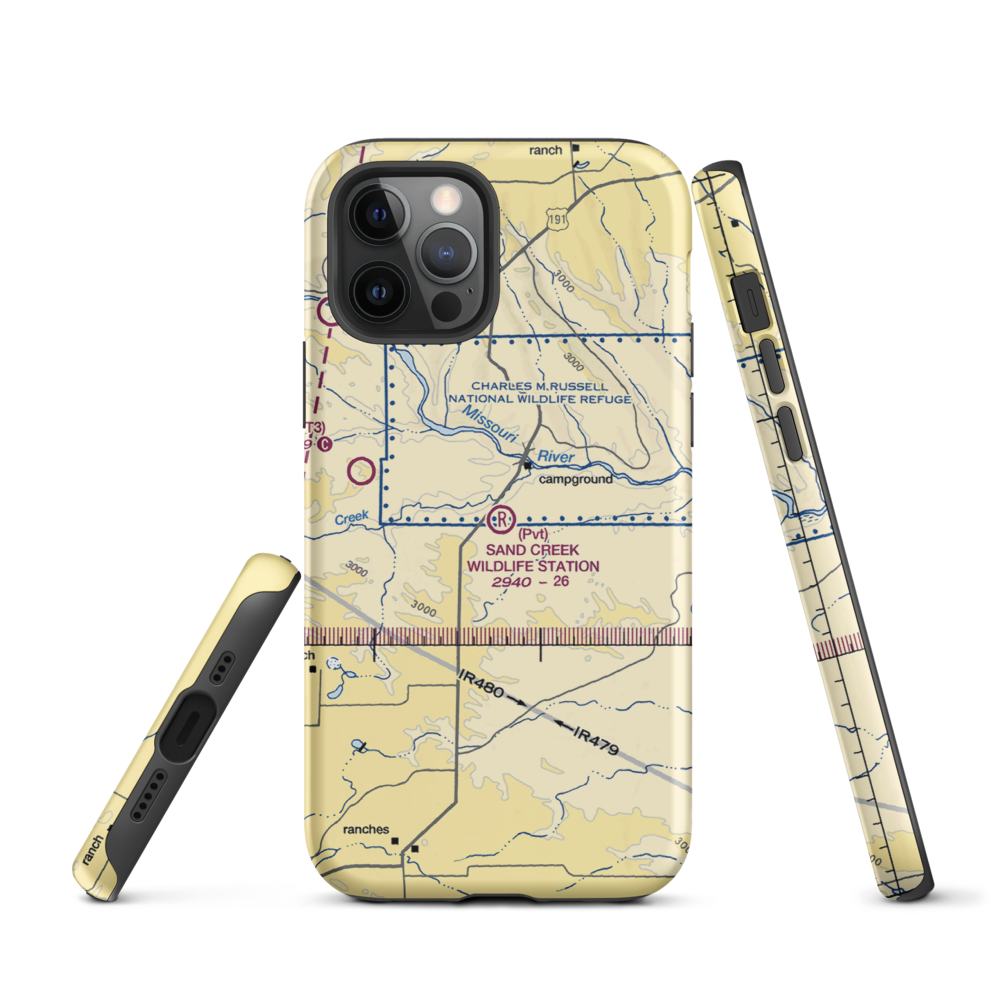Sand Creek Wildlife Station Airport (MT79) VFR Sectional  Tough iPhone Case iPhone 12 Pro model shown
