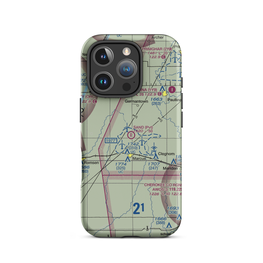 Sand Field Airport (IA69) VFR Sectional  Tough iPhone Case iPhone 16 Pro model shown