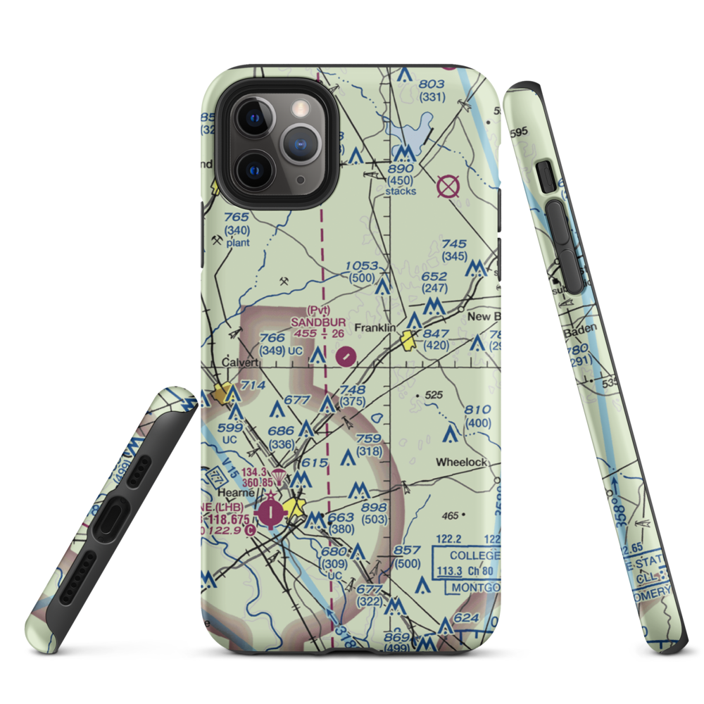 Sandbur Ranches Private Airport (TX75) VFR Sectional  Tough iPhone Case iPhone 11 Pro Max model shown