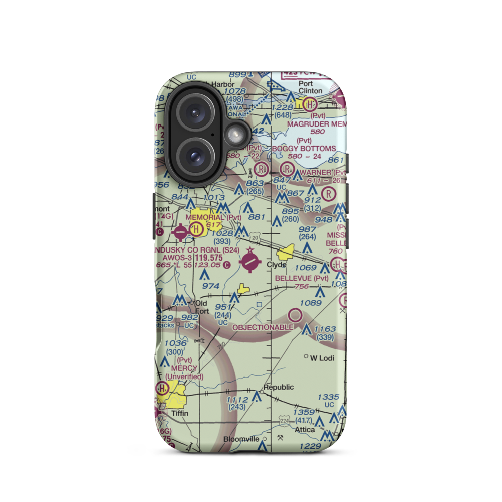 Sandusky County Regional Airport (S24) VFR Sectional  Tough iPhone Case iPhone 16 model shown