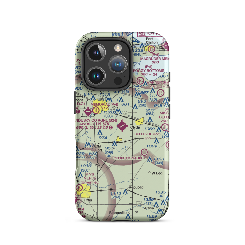 Sandusky County Regional Airport (S24) VFR Sectional  Tough iPhone Case iPhone 16 Pro model shown