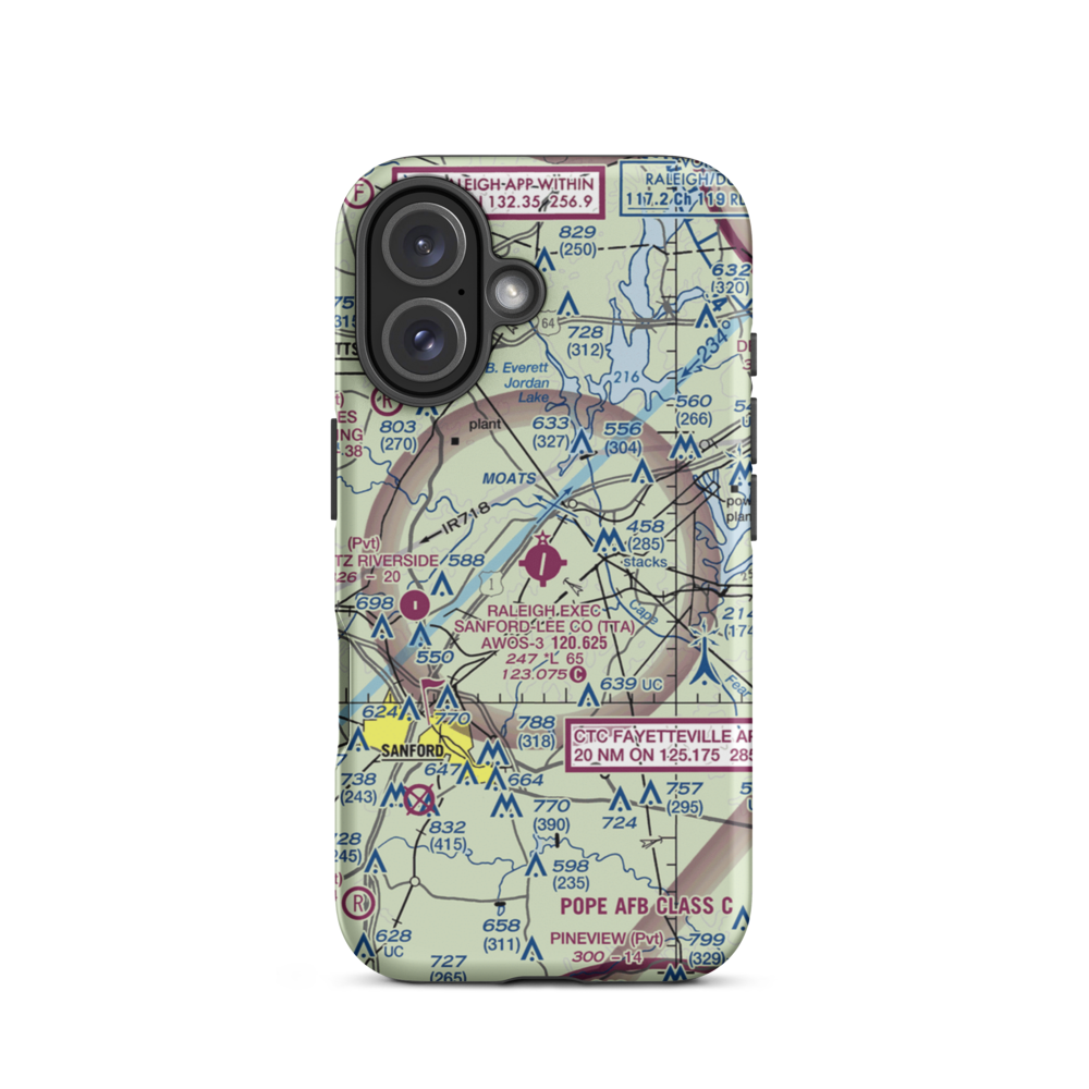 Sanford-Lee County Regional Airport (TTA) VFR Sectional  Tough iPhone Case iPhone 16 model shown