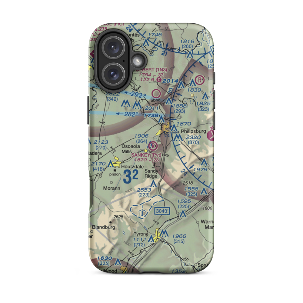 Sankey Airport (1PS4) VFR Sectional  Tough iPhone Case iPhone 16 Plus model shown