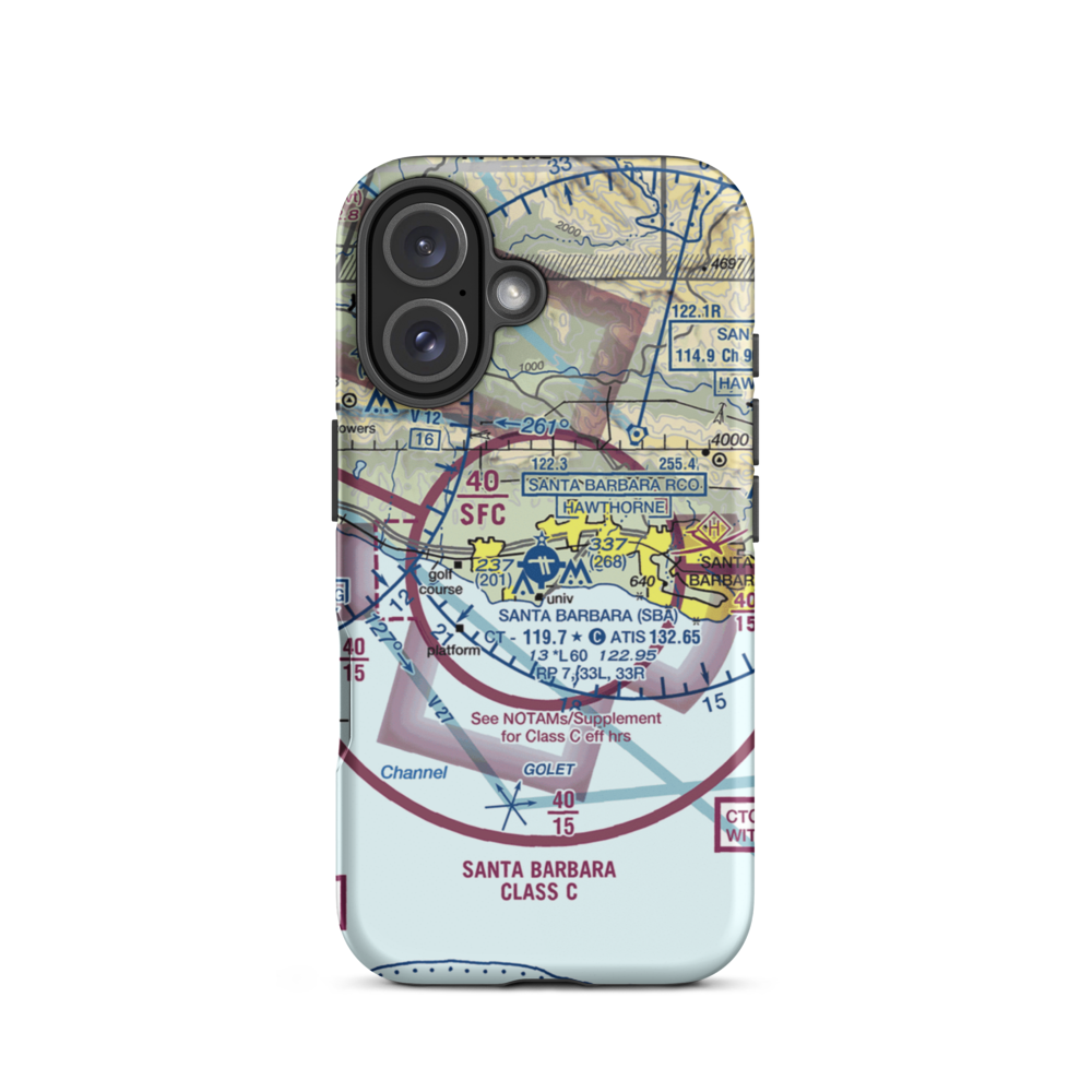 Santa Barbara Municipal Airport (SBA) VFR Sectional  Tough iPhone Case iPhone 16 model shown