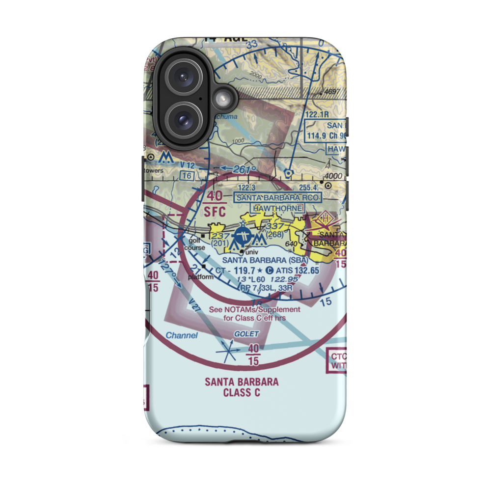 Santa Barbara Municipal Airport (SBA) VFR Sectional  Tough iPhone Case iPhone 16 Plus model shown