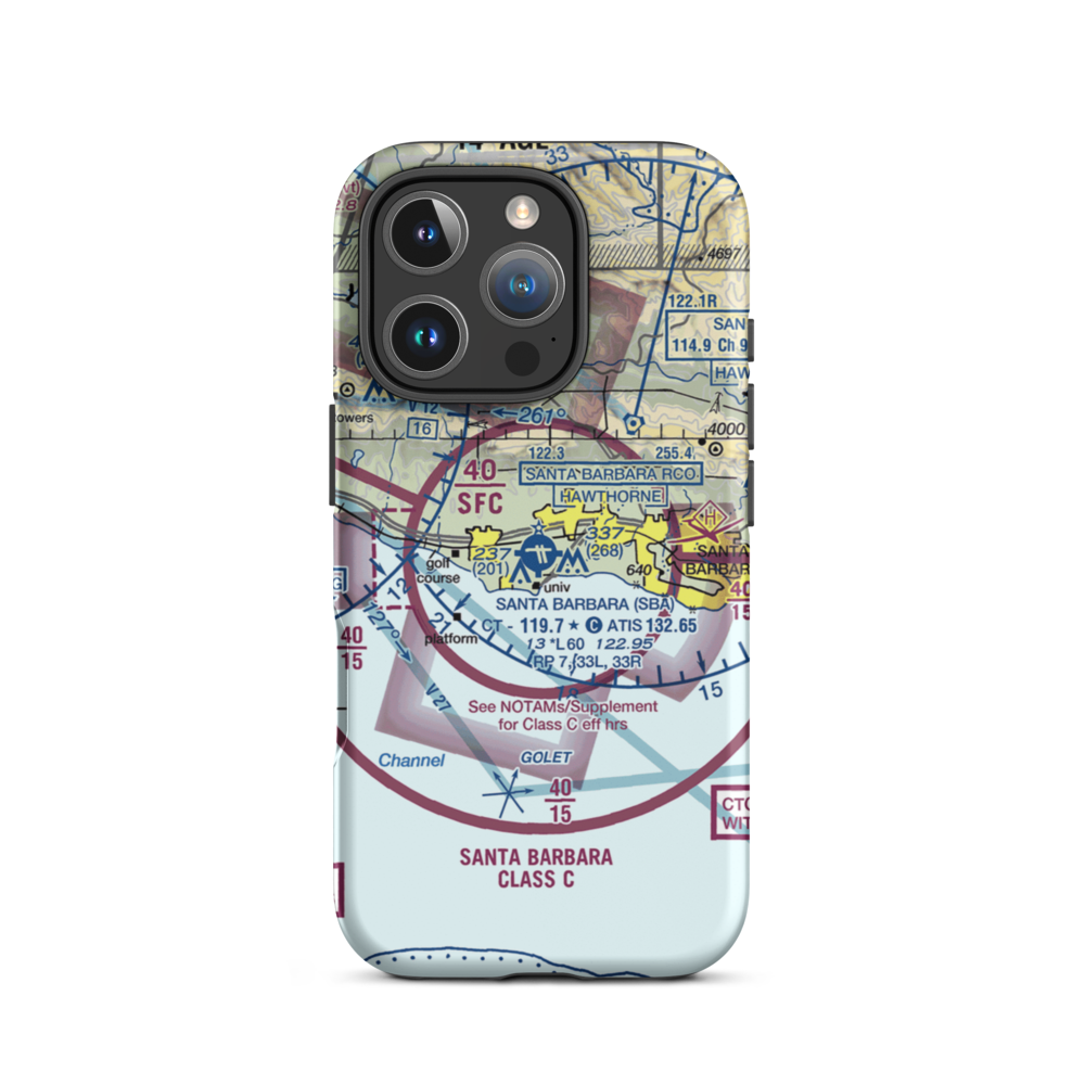 Santa Barbara Municipal Airport (SBA) VFR Sectional  Tough iPhone Case iPhone 16 Pro model shown