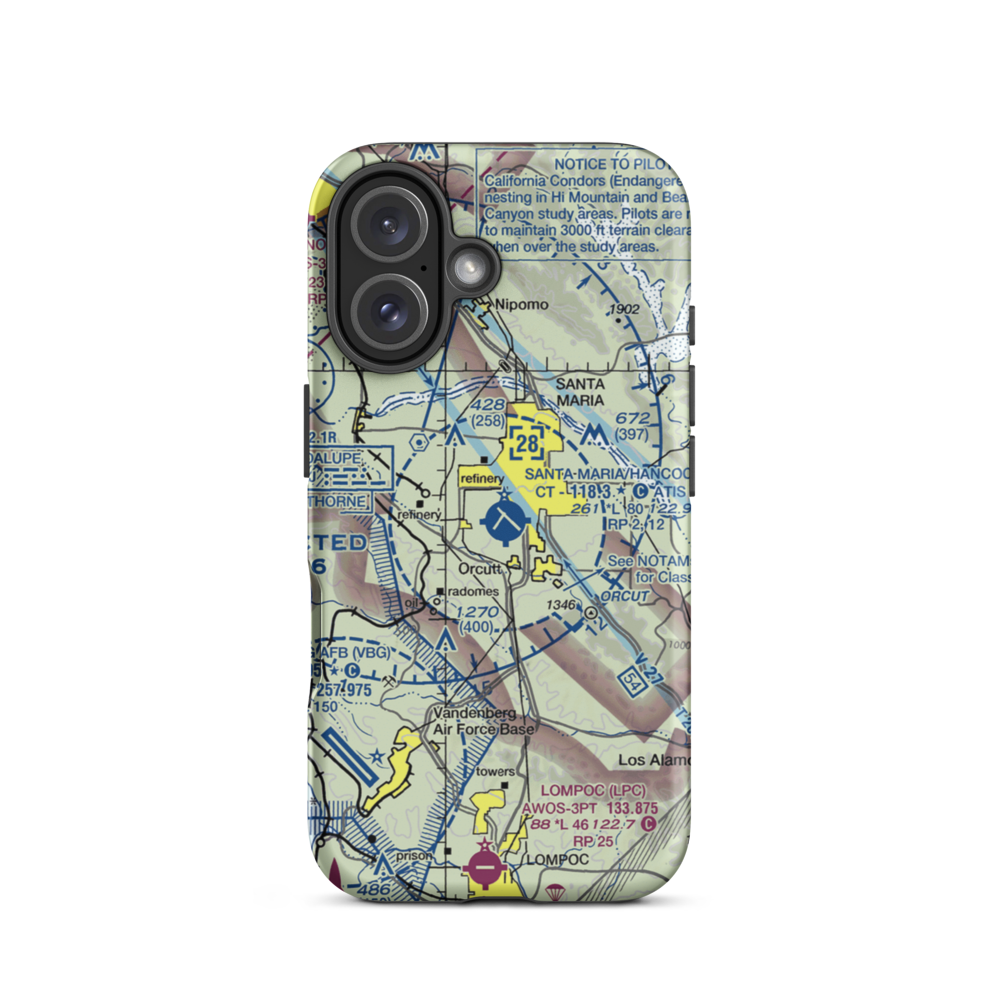 Santa Maria Pub/Capt G Allan Hancock Field (SMX) VFR Sectional  Tough iPhone Case iPhone 16 model shown
