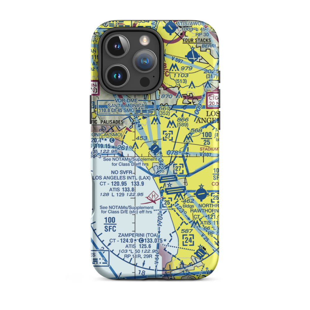 Santa Monica Municipal Airport (SMO) VFR Sectional  Tough iPhone Case iPhone 16 Pro Max model shown