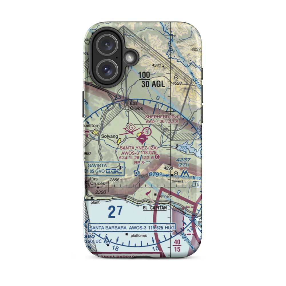 Santa Ynez Airport (IZA) VFR Sectional  Tough iPhone Case iPhone 16 Plus model shown