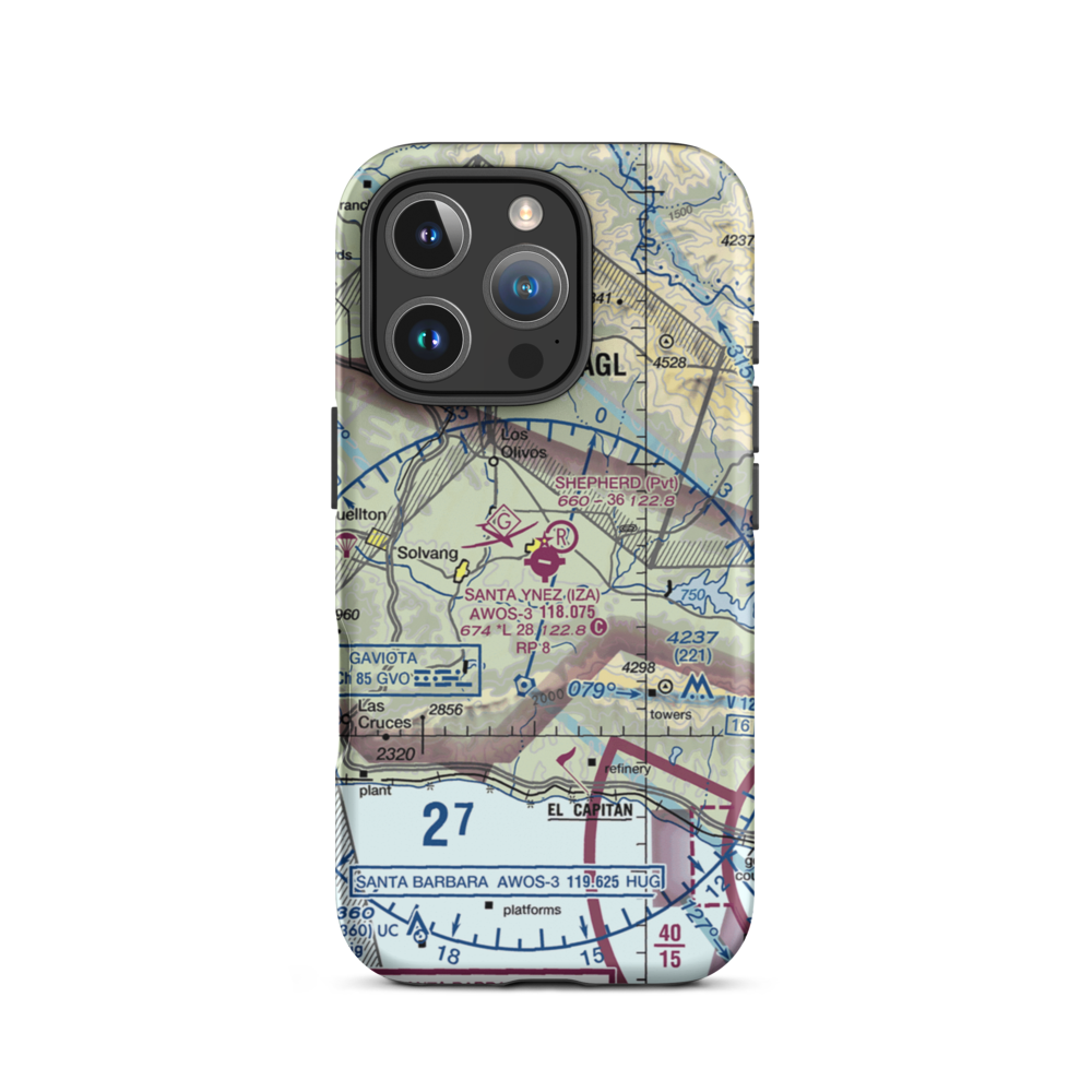 Santa Ynez Airport (IZA) VFR Sectional  Tough iPhone Case iPhone 16 Pro model shown