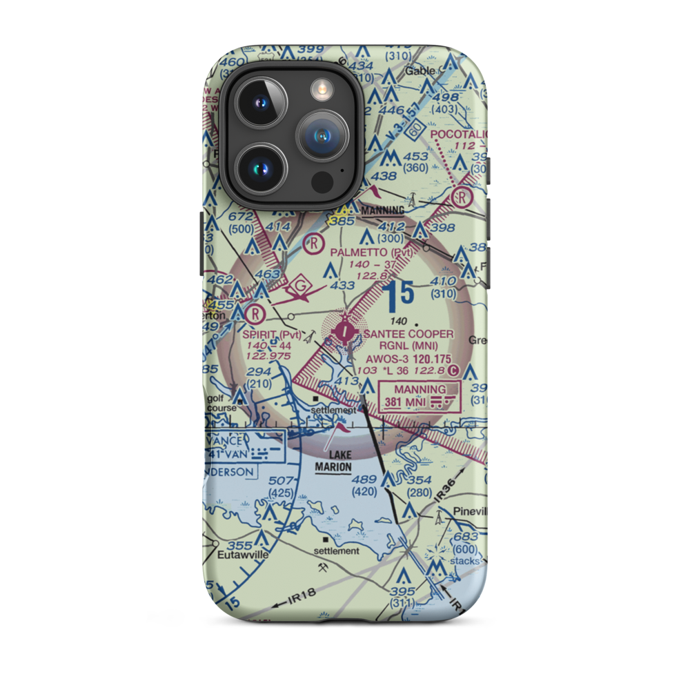 Santee Cooper Regional Airport (MNI) VFR Sectional  Tough iPhone Case iPhone 16 Pro Max model shown