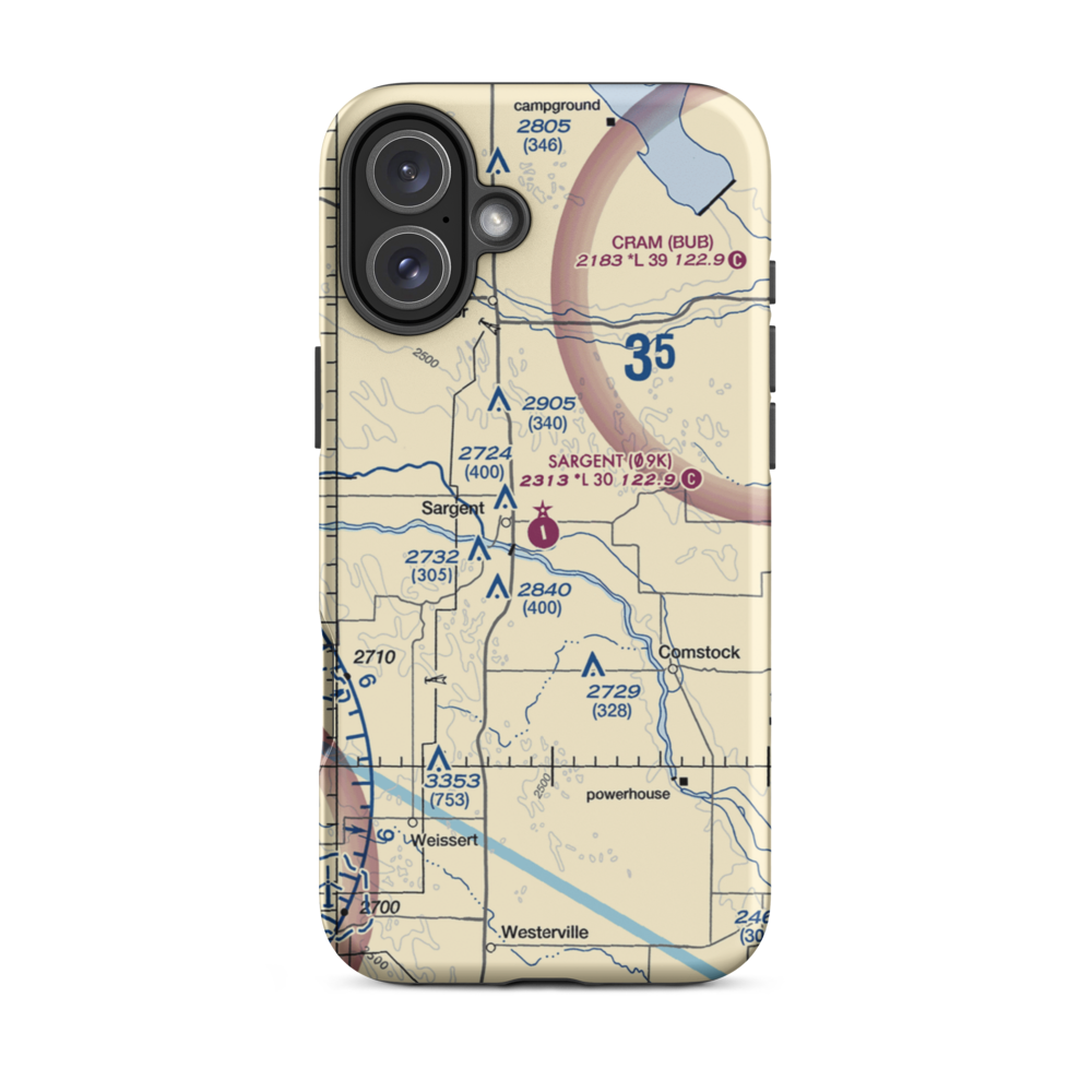 Sargent Municipal Airport (09K) VFR Sectional  Tough iPhone Case iPhone 16 Plus model shown