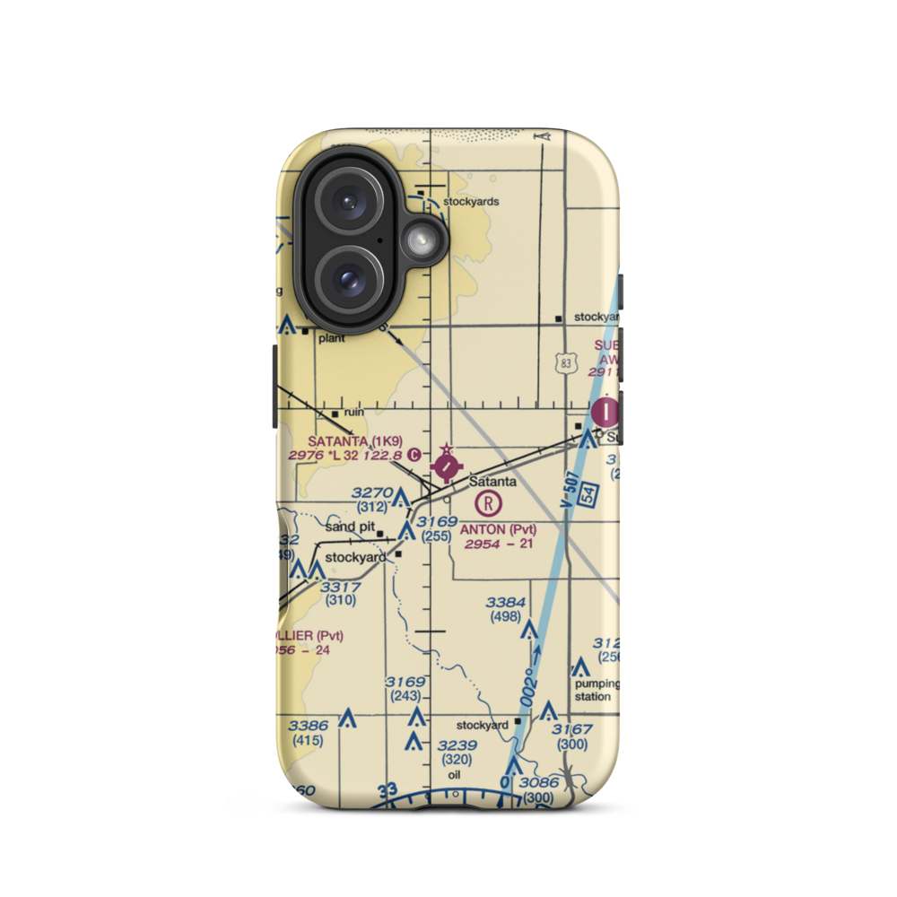 Satanta Municipal Airport (1K9) VFR Sectional  Tough iPhone Case iPhone 16 model shown