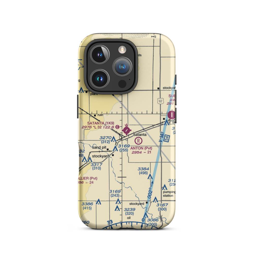 Satanta Municipal Airport (1K9) VFR Sectional  Tough iPhone Case iPhone 16 Pro model shown