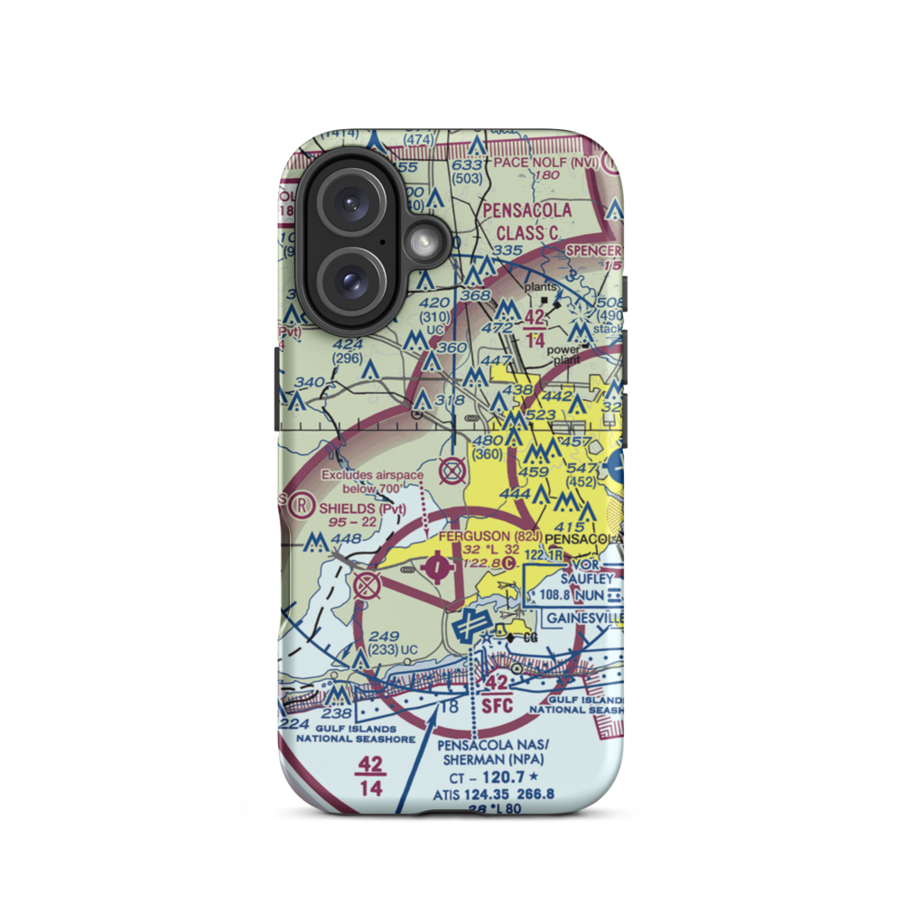 Saufley Field Nolf Airport (NUN) VFR Sectional  Tough iPhone Case iPhone 16 model shown
