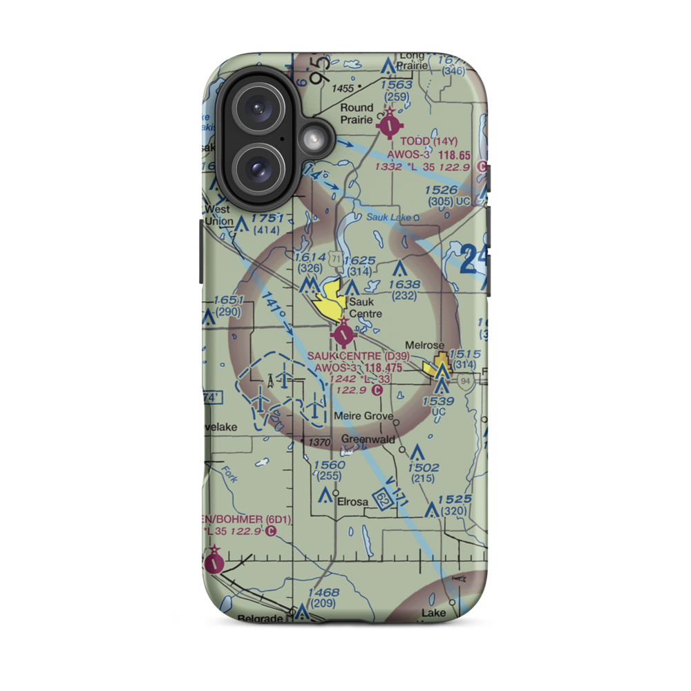 Sauk Centre Municipal Airport (D39) VFR Sectional  Tough iPhone Case iPhone 16 Plus model shown