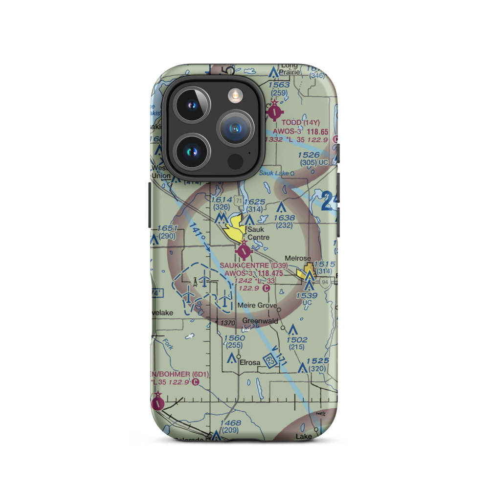 Sauk Centre Municipal Airport (D39) VFR Sectional  Tough iPhone Case iPhone 16 Pro model shown